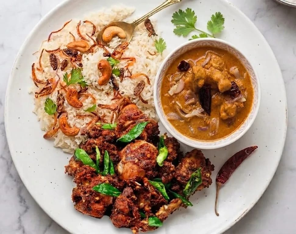 Ghee Rice-Chicken Curry-Thattukada Chicken Fry Combo